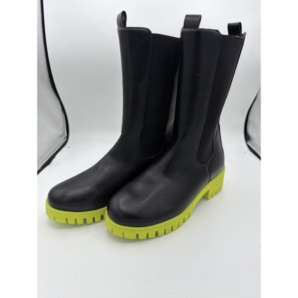 Charlotte Russe Black Chelsea Boots Neon Green Lug Sole Women's 6.    ‎   1670